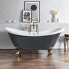 Freistehende Badewanne mit erhöhten Rückenschrägen,  1750mm x 730mm in Grau mit Füßen in gebürstetem Gold - Retro - Oxford von Hudson Reed
