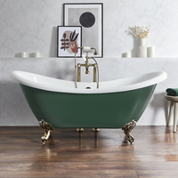 Freistehende Badewanne mit erhöhten Rückenschrägen,  1750mm x 730mm in Grün mit Füßen in gebürstetem Gold - Retro - Oxford von Hudson Reed