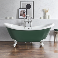 Freistehende Badewanne mit erhöhten Rückenschrägen,  1750mm x 730mm in Grün mit Füßen in Weiß - Retro - Oxford von Hudson Reed