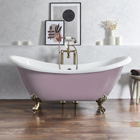 Freistehende Badewanne mit erhöhten Rückenschrägen,  1750mm x 730mm in Lila (Lupin Purple) mit Füßen in gebürstetem Gold - Oxford