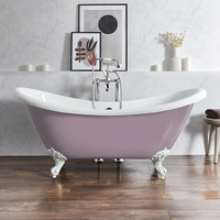 Freistehende Badewanne mit erhöhten Rückenschrägen,  1750mm x 730mm in Lila (Lupin Purple) mit Füßen in Weiß - Oxford