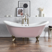 Freistehende Badewanne mit erhöhten Rückenschrägen,  1750mm x 730mm in Rosa (Camelia Pink) mit Füßen in gebürstetem Gold - Oxford