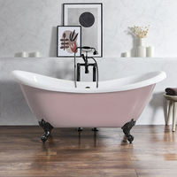 Freistehende Badewanne mit erhöhten Rückenschrägen,  1750mm x 730mm in Rosa mit Füßen in Schwarz - Retro - Oxford von Hudson Reed