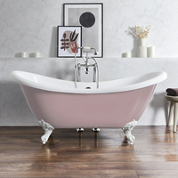 Freistehende Badewanne mit erhöhten Rückenschrägen,  1750mm x 730mm in Rosa mit Füßen in Weiß - Retro - Oxford von Hudson Reed