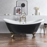 Freistehende Badewanne mit erhöhten Rückenschrägen,  1750mm x 730mm in Schwarz mit Füßen in gebürstetem Gold - Retro - Oxford von Hudson Reed