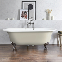 Freistehende Badewanne mit zwei Rückenschrägen,  1730mm x 780mm in Beige mit Füßen in Chrom - Hudson Reed Retro