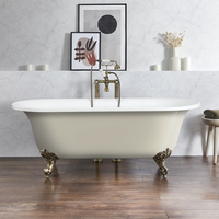 Freistehende Badewanne mit zwei Rückenschrägen,  1730mm x 780mm in Beige mit Füßen in gebürstetem Gold - Hudson Reed Retro