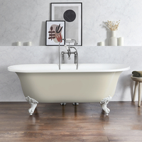 Freistehende Badewanne mit zwei Rückenschrägen,  1730mm x 780mm in Beige mit Füßen in Weiß - Hudson Reed Retro