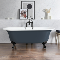 Freistehende Badewanne mit zwei Rückenschrägen,  1730mm x 780mm in Blau (Regal Blue) mit Füßen in Schwarz – Richmond