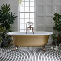 Freistehende Badewanne mit zwei Rückenschrägen,  1730mm x 780mm in Gold Metallic mit Füßen in geölter Bronze - Retro Nostalgie