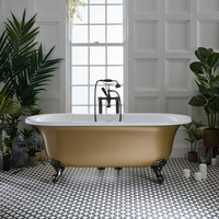 Freistehende Badewanne mit zwei Rückenschrägen,  1730mm x 780mm in Gold Metallic mit Füßen in Schwarz - Retro Nostalgie