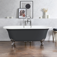 Freistehende Badewanne mit zwei Rückenschrägen,  1730mm x 780mm in Grau mit Füßen in Chrom - Hudson Reed Retro