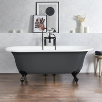 Freistehende Badewanne mit zwei Rückenschrägen,  1730mm x 780mm in Grau mit Füßen in Schwarz - Hudson Reed Retro
