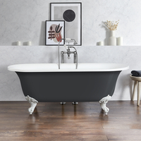 Freistehende Badewanne mit zwei Rückenschrägen,  1730mm x 780mm in Grau mit Füßen in Weiß - Hudson Reed Retro