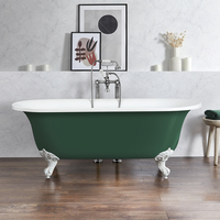 Freistehende Badewanne mit zwei Rückenschrägen,  1730mm x 780mm in Grün mit Füßen in Weiß - Hudson Reed Retro
