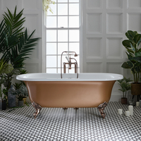 Freistehende Badewanne mit zwei Rückenschrägen,  1730mm x 780mm in Kupfer Metallic mit Füßen in geölter Bronze - Retro Nostalgie