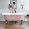 Freistehende Badewanne mit zwei Rückenschrägen,  1730mm x 780mm in Rosa mit Füßen in gebürstetem Gold - Hudson Reed Retro