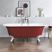 Freistehende Badewanne mit zwei Rückenschrägen,  1730mm x 780mm in Rot mit Füßen in Weiß - Hudson Reed Retro
