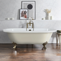 Freistehende Badewanne mit zwei Rückenschrägen,  1780mm x 825mm in Beige mit Füßen in gebürstetem Gold – Retro - Hudson Reed