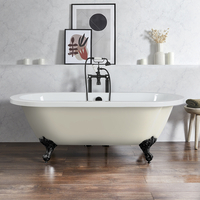 Freistehende Badewanne mit zwei Rückenschrägen,  1780mm x 825mm in Beige mit Füßen in Schwarz – Retro - Hudson Reed