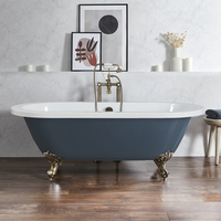 Freistehende Badewanne mit zwei Rückenschrägen,  1780mm x 825mm in Blau mit Füßen in gebürstetem Gold – Retro - Hudson Reed