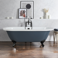 Freistehende Badewanne mit zwei Rückenschrägen,  1780mm x 825mm in Blau mit Füßen in Schwarz – Retro - Hudson Reed