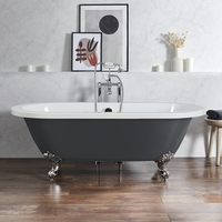 Freistehende Badewanne mit zwei Rückenschrägen,  1780mm x 825mm in Grau mit Füßen in Chrom – Retro - Hudson Reed