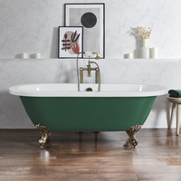 Freistehende Badewanne mit zwei Rückenschrägen,  1780mm x 825mm in Grün mit Füßen in gebürstetem Gold – Retro - Hudson Reed