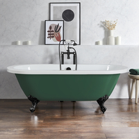 Freistehende Badewanne mit zwei Rückenschrägen,  1780mm x 825mm in Grün mit Füßen in Schwarz – Retro - Hudson Reed