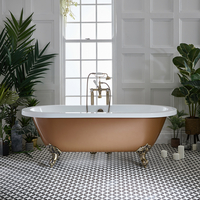 Freistehende Badewanne mit zwei Rückenschrägen,  1780mm x 825mm in Kupfer Metallic mit Füßen in gebürstetem Gold – Oxford