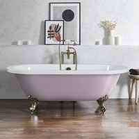 Freistehende Badewanne mit zwei Rückenschrägen,  1780mm x 825mm in Lila mit Füßen in gebürstetem Gold – Retro - Hudson Reed