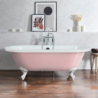 Freistehende Badewanne mit zwei Rückenschrägen,  1780mm x 825mm in Rosa mit Füßen in Weiß – Retro - Hudson Reed