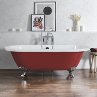 Freistehende Badewanne mit zwei Rückenschrägen,  1780mm x 825mm in Rot mit Füßen in Chrom – Retro - Hudson Reed