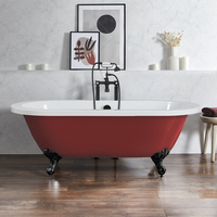 Freistehende Badewanne mit zwei Rückenschrägen,  1780mm x 825mm in Rot mit Füßen in Schwarz – Retro - Hudson Reed