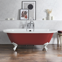 Freistehende Badewanne mit zwei Rückenschrägen,  1780mm x 825mm in Rot mit Füßen in Weiß – Retro - Hudson Reed