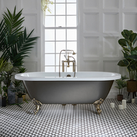 Freistehende Badewanne mit zwei Rückenschrägen,  1780mm x 825mm in Zinn Metallic mit Füßen in gebürstetem Gold – Oxford