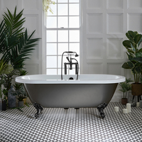 Freistehende Badewanne mit zwei Rückenschrägen,  1780mm x 825mm in Zinn Metallic mit Füßen in Schwarz – Oxford