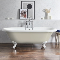 Freistehende Badewanne mit zwei Rückenschrägen,  180 cm,  in Beige mit Füßen in Weiß - Retro - Oxford von Hudson Reed