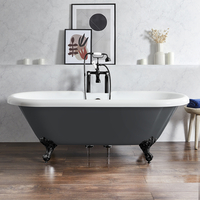 Freistehende Badewanne mit zwei Rückenschrägen,  180 cm,  in Grau mit Füßen in Schwarz - Retro - Oxford von Hudson Reed