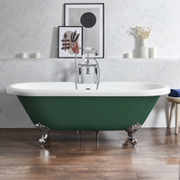 Freistehende Badewanne mit zwei Rückenschrägen,  180 cm,  in Grün mit Füßen in Chrom - Retro - Oxford von Hudson Reed