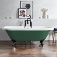 Freistehende Badewanne mit zwei Rückenschrägen,  180 cm,  in Grün mit Füßen in Schwarz - Retro - Oxford von Hudson Reed