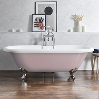 Freistehende Badewanne mit zwei Rückenschrägen,  180 cm,  in Rosa mit Füßen in Chrom - Retro - Oxford von Hudson Reed