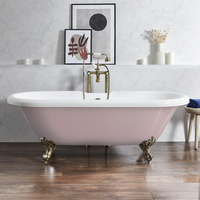 Freistehende Badewanne mit zwei Rückenschrägen,  180 cm,  in Rosa mit Füßen in gebürstetem Gold - Retro - Oxford von Hudson Reed