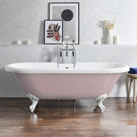 Freistehende Badewanne mit zwei Rückenschrägen,  180 cm,  in Rosa mit Füßen in Weiß - Retro - Oxford von Hudson Reed