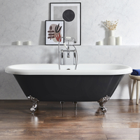Freistehende Badewanne mit zwei Rückenschrägen,  180 cm,  in Schwarz mit Füßen in Chrom - Retro - Oxford von Hudson Reed
