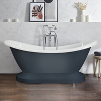 Freistehende Badewanne mit zwei Rückenschrägen und Sockel,  175 cm – Blau - Retro Antik – Ryther