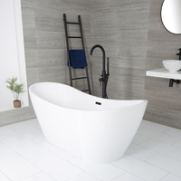 Freistehende Badewanne (oval),  mit erhöhten Rückenschrägen,  1830mm x 710mm,  Mittelablauf – Überlaufgarnitur in Schwarz - Hudson Reed