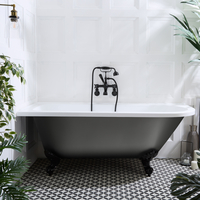 Freistehende Eck-Badewanne,  1685mm x 750mm Linksbündig in Zinn Metallic mit Füßen in Schwarz - Retro - Oxford von Hudson Reed