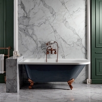 Freistehende Eck-Badewanne 1685mm x 750mm (Linksbündig) Steingrau inkl. Füße in satiniertem Kupfer - Oxford von Hudson Reed