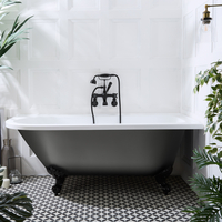 Freistehende Eck-Badewanne,  1685mm x 750mm Rechtsbündig in Zinn Metallic mit Füßen in Schwarz - Retro - Oxford von Hudson Reed